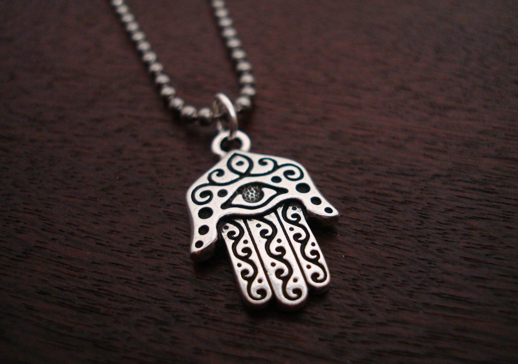 Men's Silver Necklace with Eye of Ra Triangle and Hamsa Hand Pendant –  Nialaya