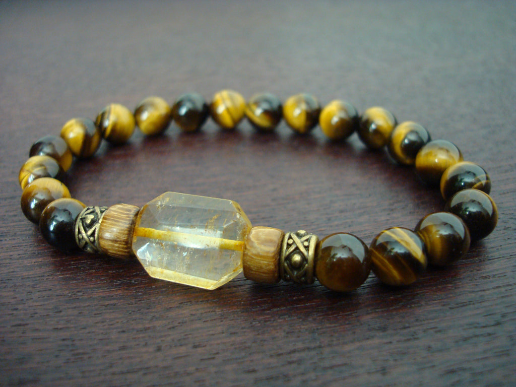 eCraftIndia Natural Citrine Crystal Gemstone Beaded Bracelet for Men a